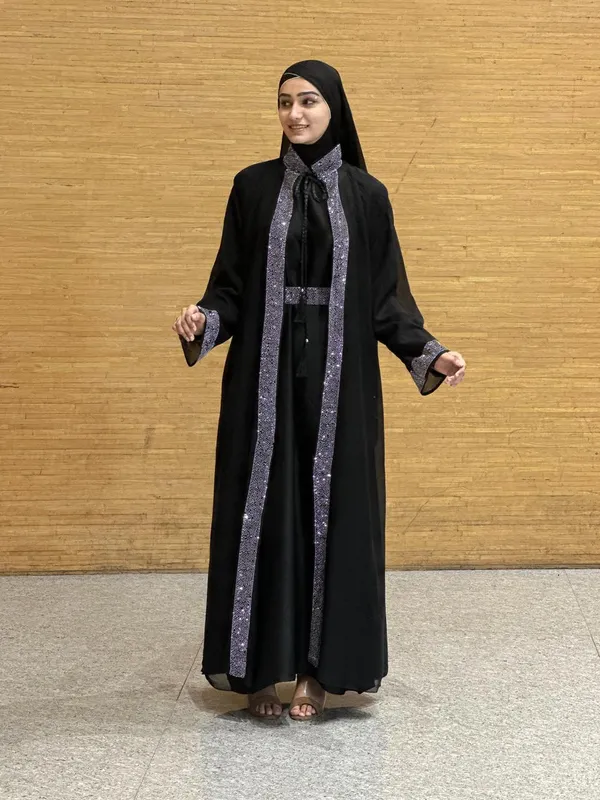 Black_Rhinestone_Stonework_Abaya_With_Hijab_For_Women