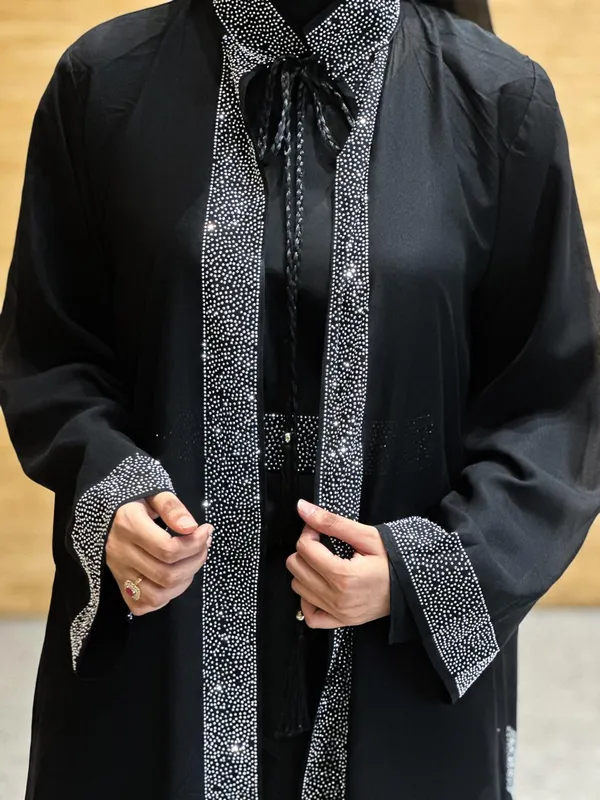 Black_Rhinestone_Stonework_Abaya_With_Hijab_For_Women