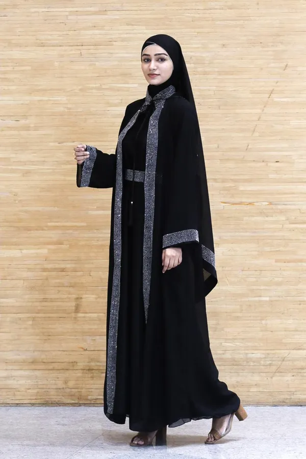 Black_Rhinestone_Stonework_Abaya_With_Hijab_For_Women