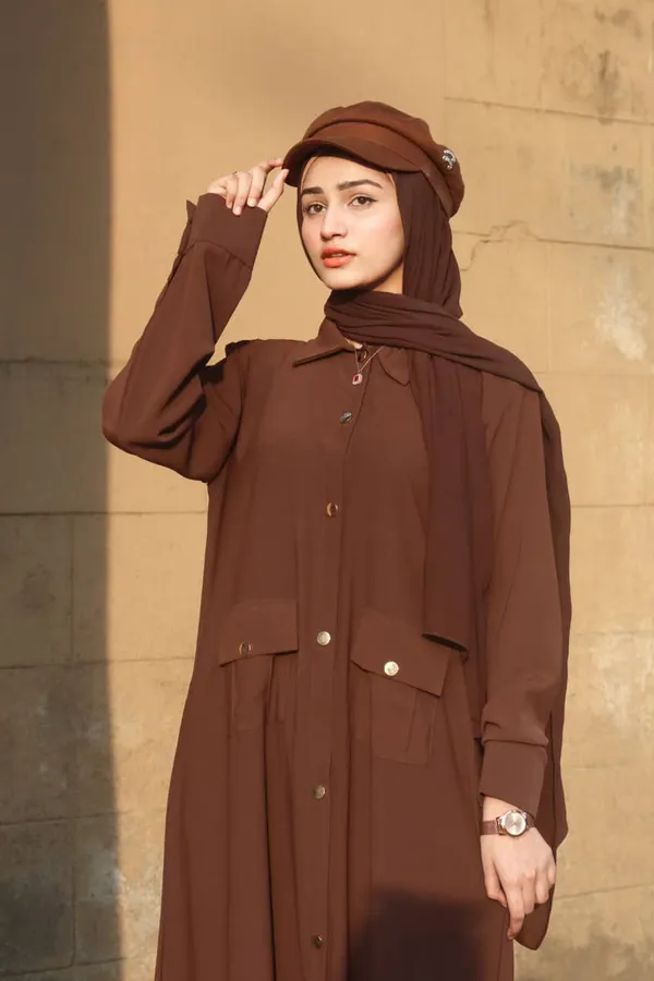 Brown_Everyday_Coat_Style_Abaya_Without_Hijab_For_Women