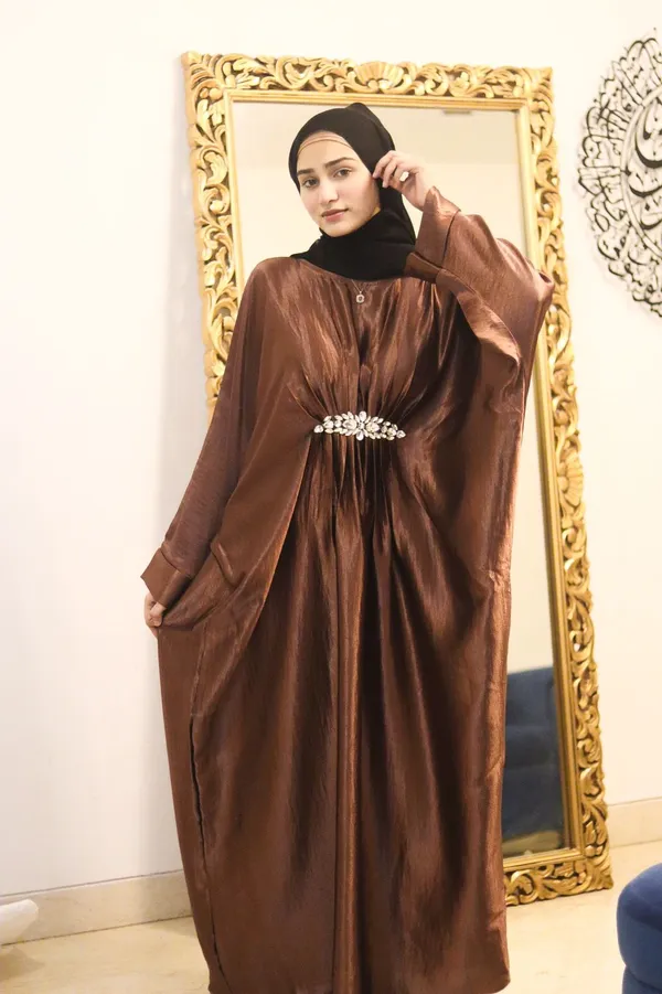 Brown_Shimmer_Abaya_With_Hijab_For_Women