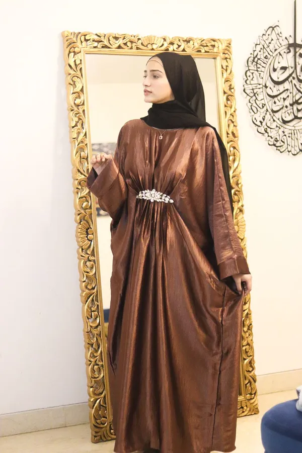 Brown_Shimmer_Abaya_With_Hijab_For_Women