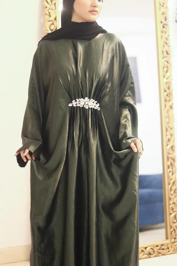 Green_Shimmer_Abaya_With_Hijab_For_Women
