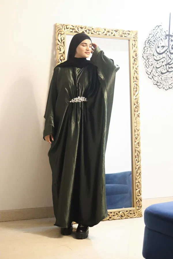 Green_Shimmer_Abaya_With_Hijab_For_Women