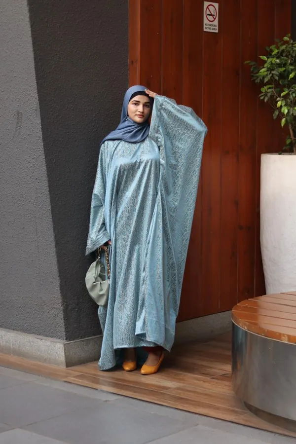 Teal_Gold_Satin_Embroidered_Belted_Jasmine_Abaya_For_Women