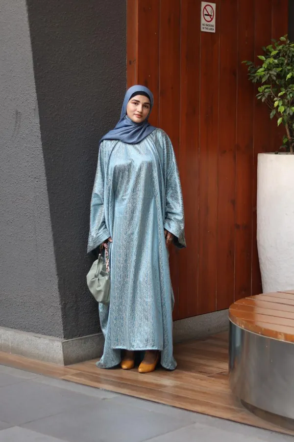 Teal_Gold_Satin_Embroidered_Belted_Jasmine_Abaya_For_Women