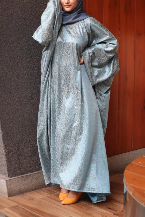 Teal_Gold_Satin_Embroidered_Belted_Jasmine_Abaya_For_Women