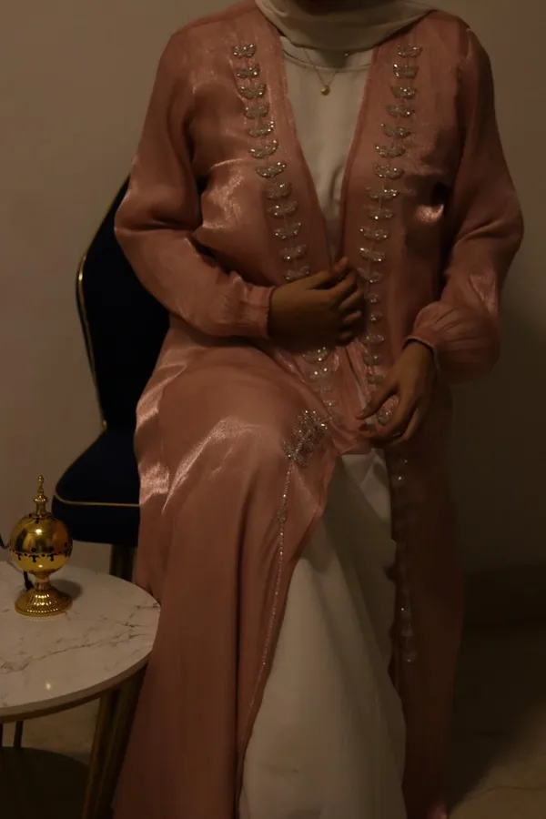 Pink_Tissue_Organza_Embellished_Shrug_Abaya_Full_Set_For_Women