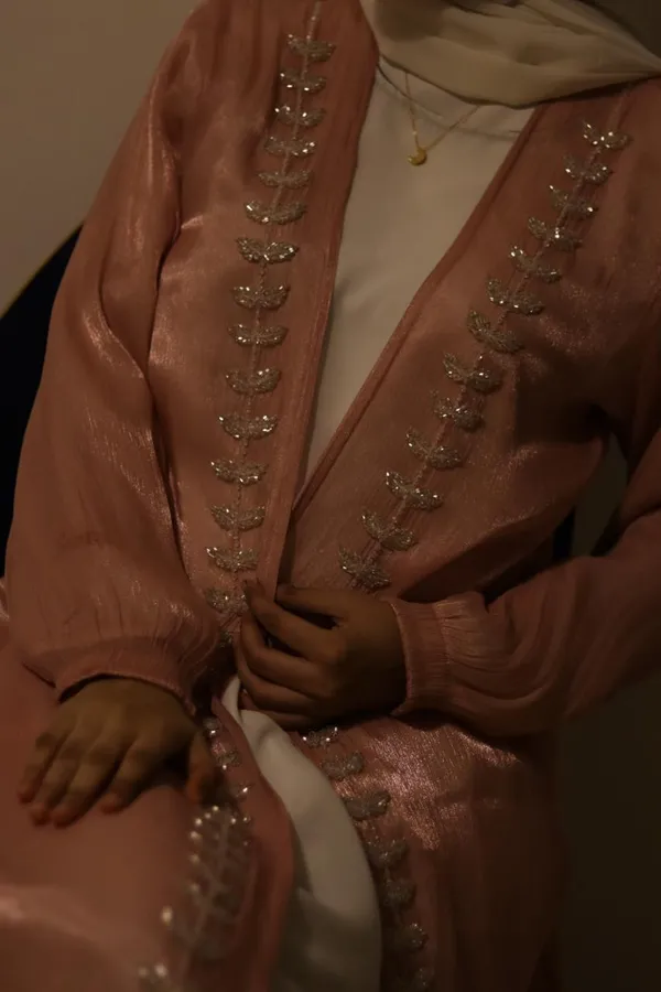 Pink_Tissue_Organza_Embellished_Shrug_Abaya_Full_Set_For_Women