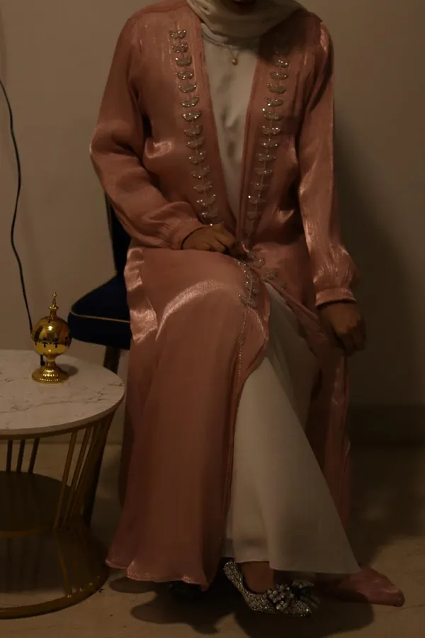 Pink_Tissue_Organza_Embellished_Shrug_Abaya_Full_Set_For_Women