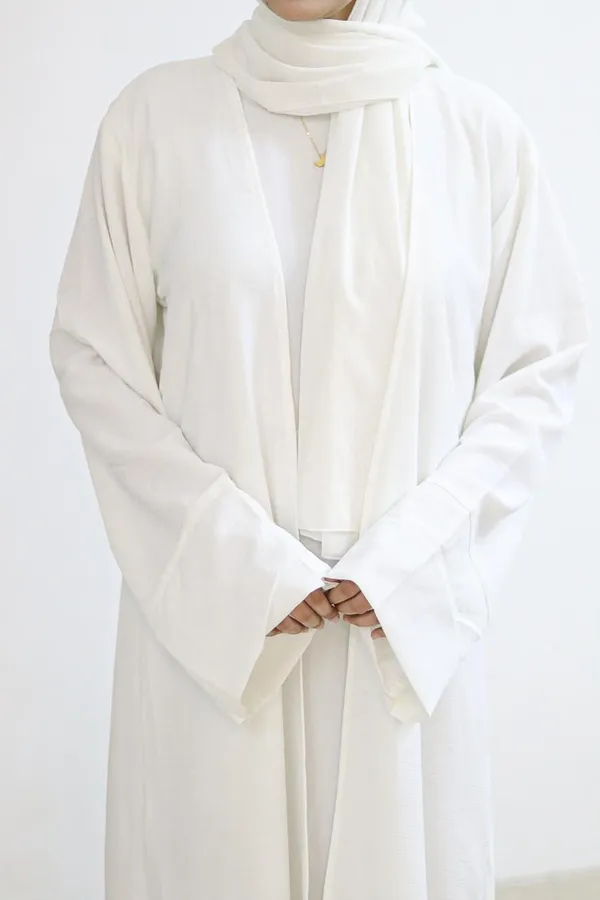 White_Umrah_Abaya_With_Inner_Slit_Shrug_Hijab_For_Women