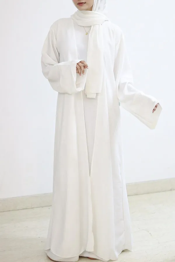 White_Umrah_Abaya_With_Inner_Slit_Shrug_Hijab_For_Women