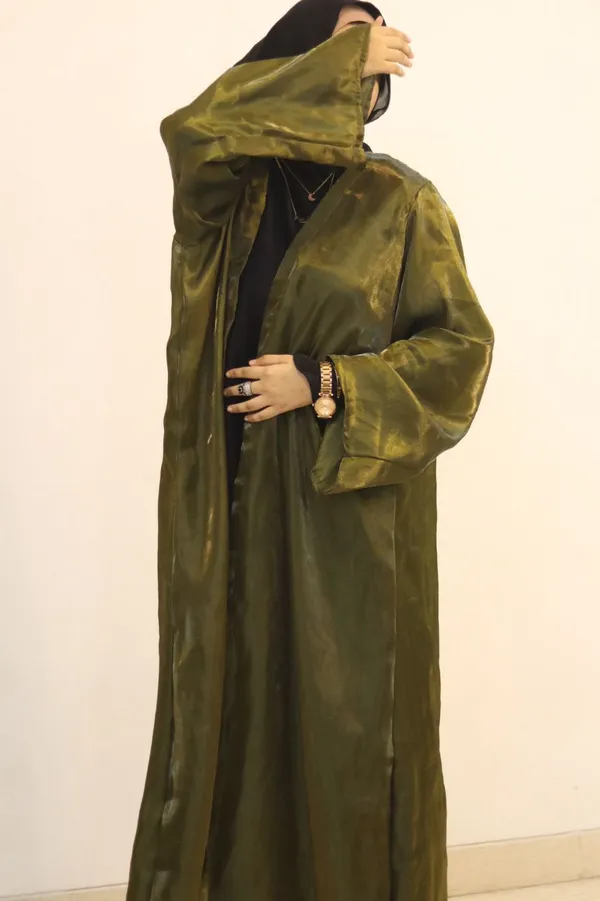 Olive_Green_Organza_Shrug_Abaya_For_Women