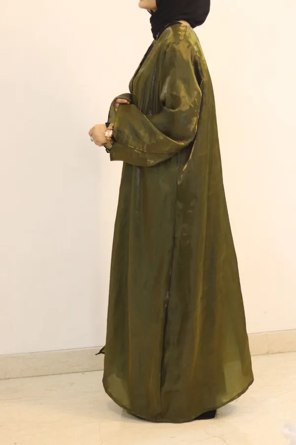 Olive_Green_Organza_Shrug_Abaya_For_Women