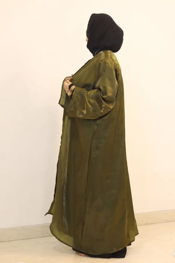 Olive_Green_Organza_Shrug_Abaya_For_Women