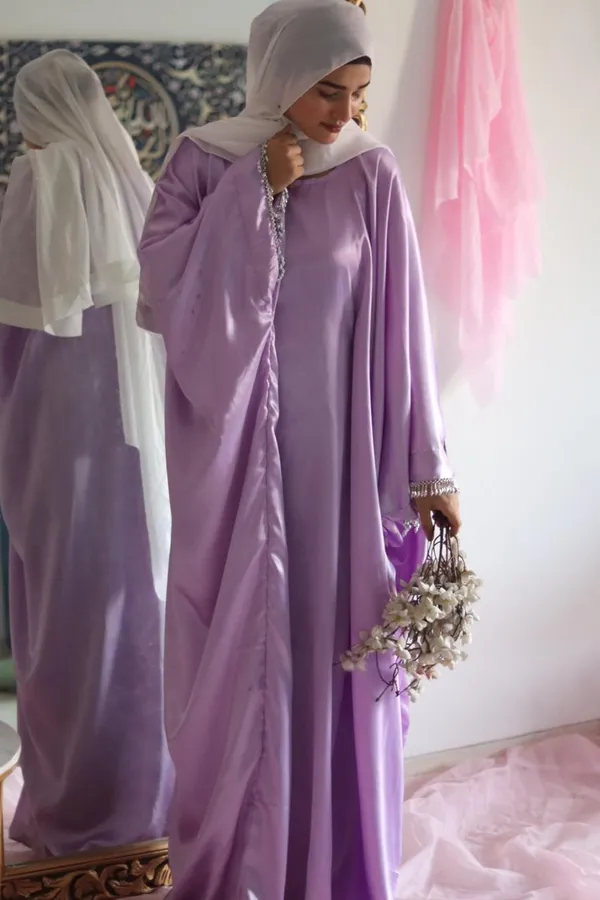 Lilac_Satin_Butterfly_Abaya_With_Attached_Belt_For_Women