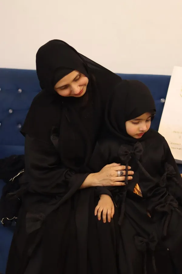 Black_Popcorn_Fabric_3D_Bow_Abaya_Mom_Daughter_Set_For_Women