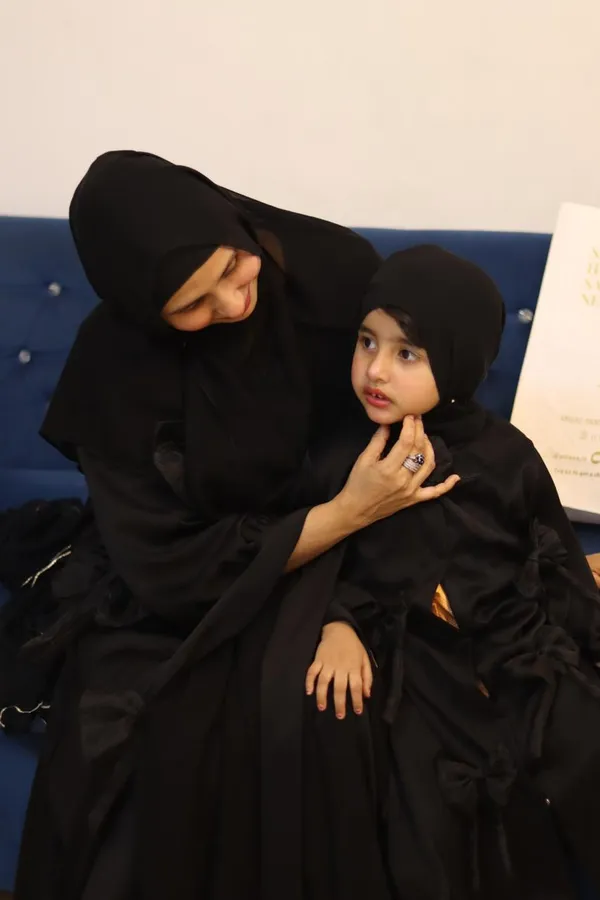 Black_Popcorn_Fabric_3D_Bow_Abaya_Mom_Daughter_Set_For_Women