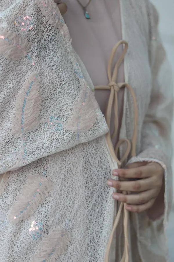 Beige_Shimmery_Feather_Pattern_Layered_Shrug_With_Inner_Slit_For_Women
