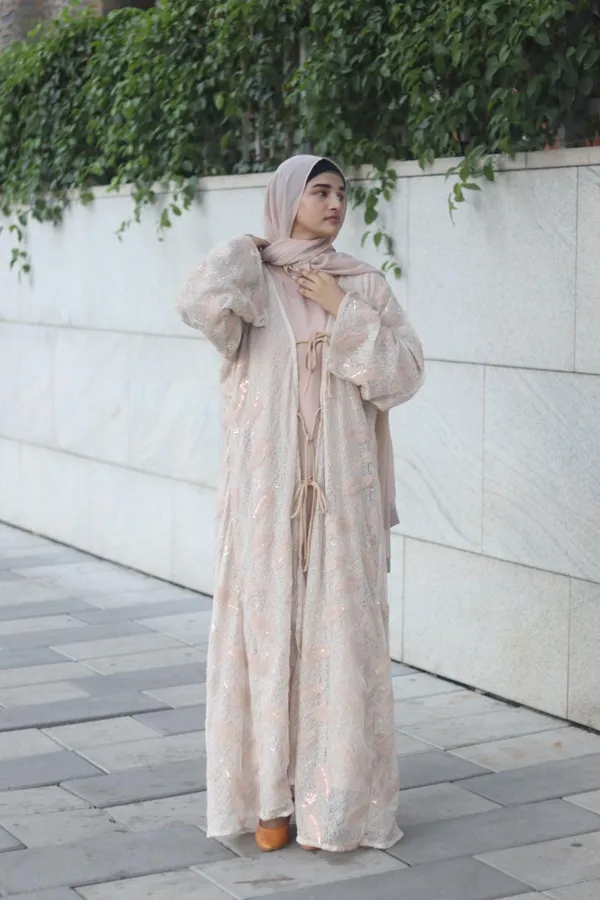 Beige_Shimmery_Feather_Pattern_Layered_Shrug_With_Inner_Slit_For_Women