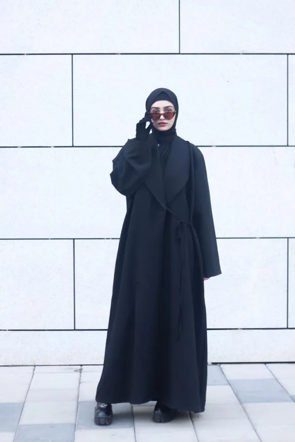 Black_Coat_Fabric_Tie-Up_Coat_Abaya_With_Hijab_For_Women