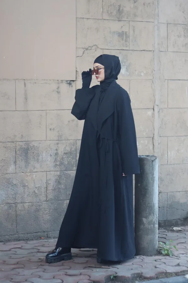 Black_Coat_Fabric_Tie-Up_Coat_Abaya_With_Hijab_For_Women