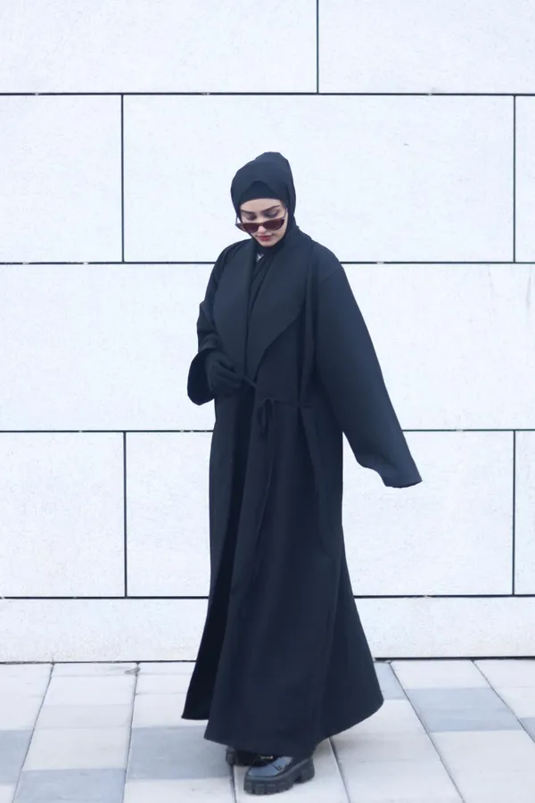 Black_Coat_Fabric_Tie-Up_Coat_Abaya_With_Hijab_For_Women
