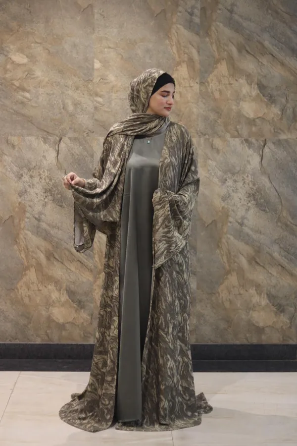 Olive_Shimmery_Marble_3-Piece_Abaya_Set_With_Inner_Slit_Hijab_For_Women