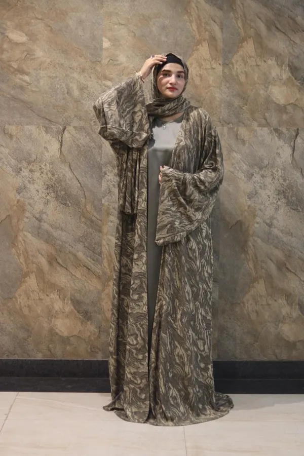Olive_Shimmery_Marble_3-Piece_Abaya_Set_With_Inner_Slit_Hijab_For_Women