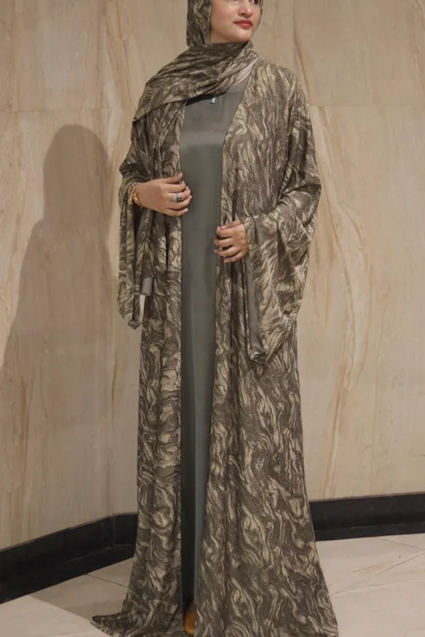 Olive_Shimmery_Marble_3-Piece_Abaya_Set_With_Inner_Slit_Hijab_For_Women