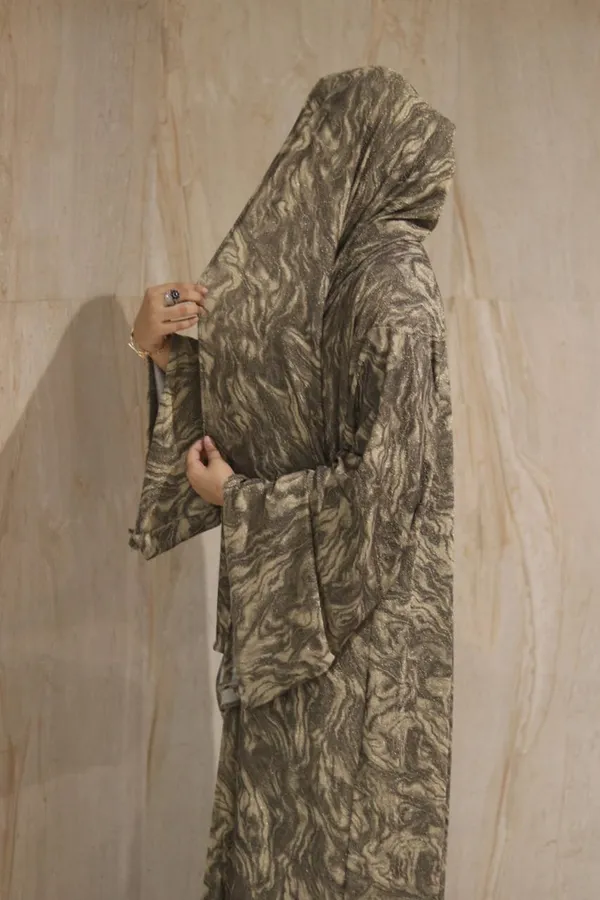 Olive_Shimmery_Marble_3-Piece_Abaya_Set_With_Inner_Slit_Hijab_For_Women