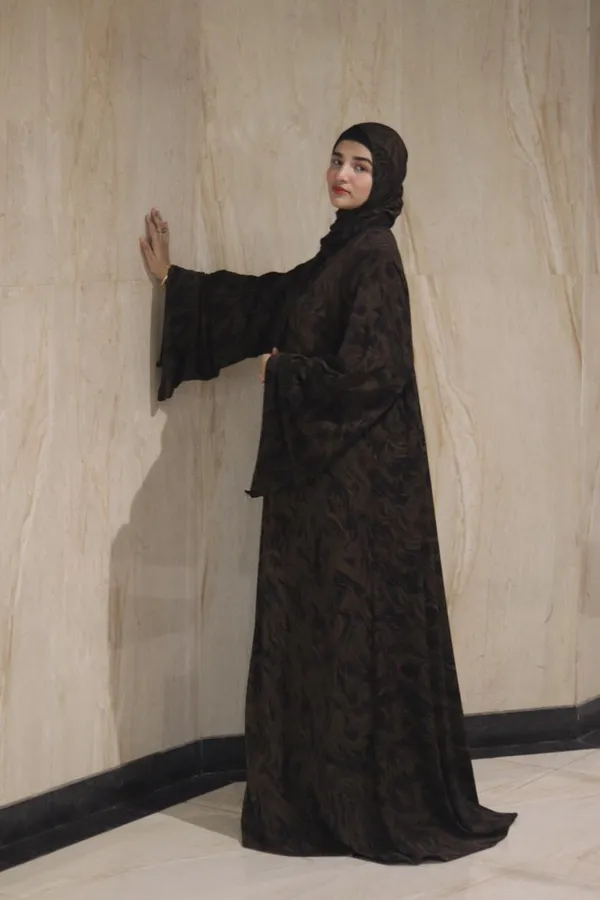 Brown_Shimmer_Marble_Print_3Pc_Abaya_Set_For_Women