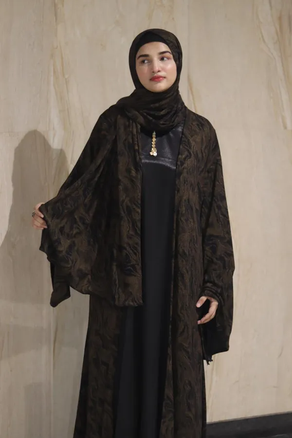 Brown_Shimmer_Marble_Print_3Pc_Abaya_Set_For_Women