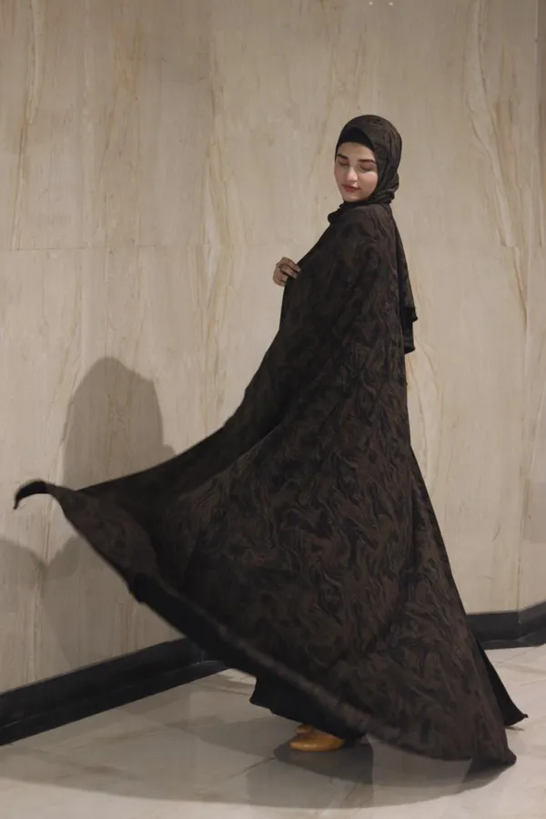 Brown_Shimmer_Marble_Print_3Pc_Abaya_Set_For_Women
