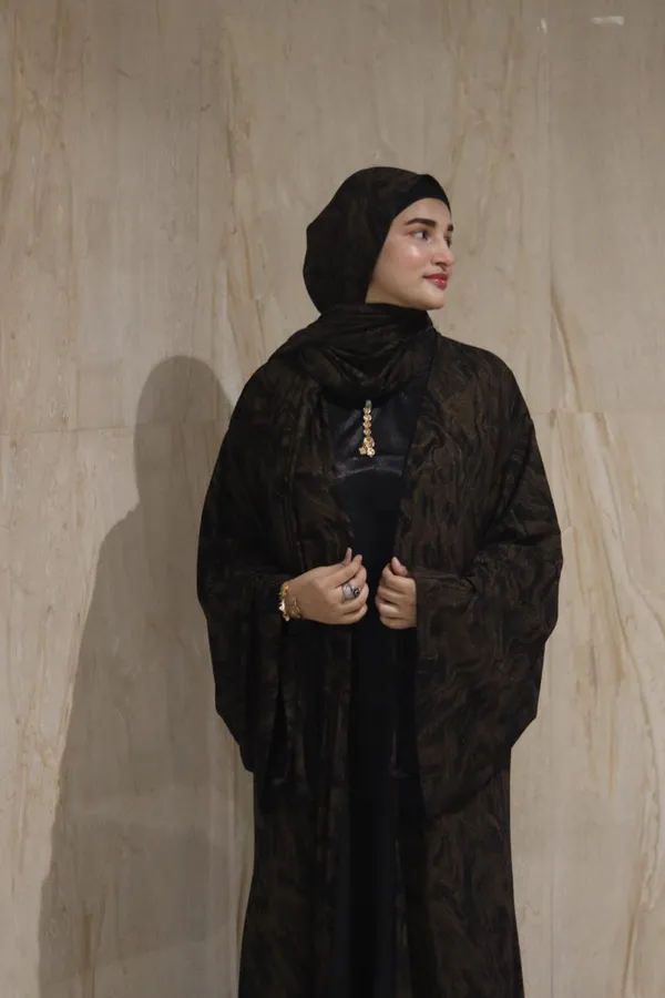Brown_Shimmer_Marble_Print_3Pc_Abaya_Set_For_Women