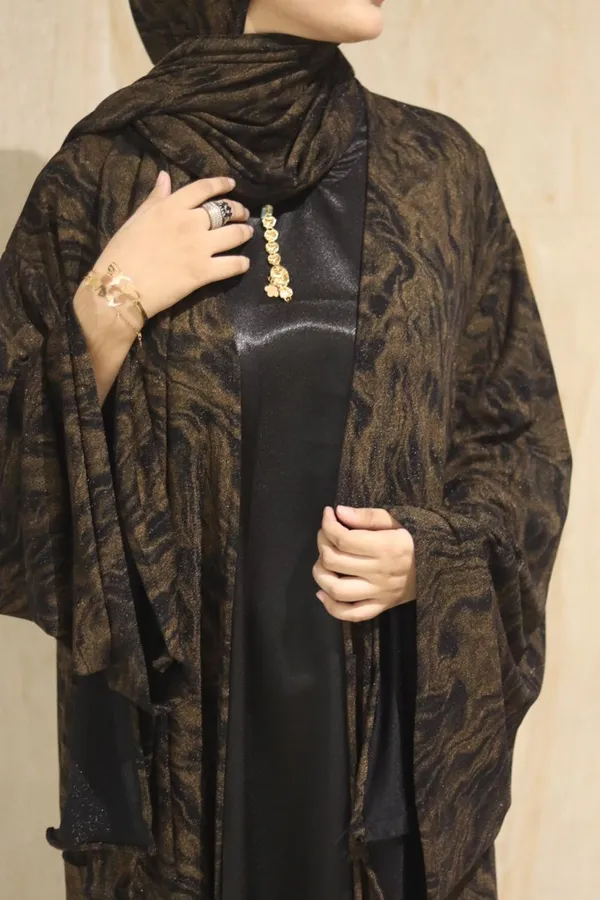 Brown_Shimmer_Marble_Print_3Pc_Abaya_Set_For_Women