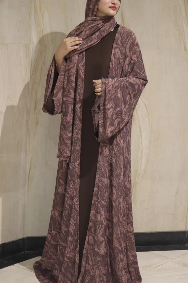 Mauve_Shimmer_Marble_Print_Shrug_Abaya_Set_For_Women