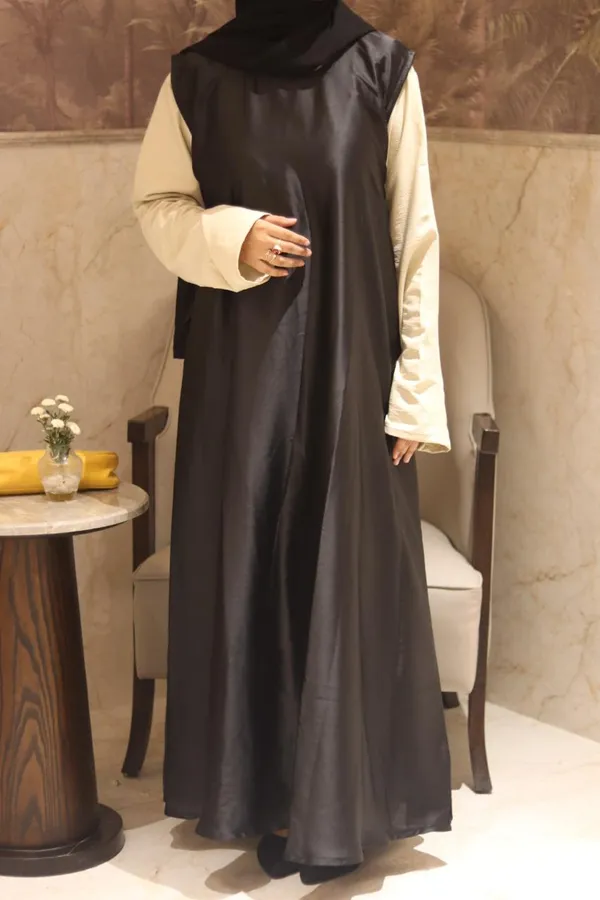 Black_Satin_Sleeveless_Inner_Slit_Dress_For_Women