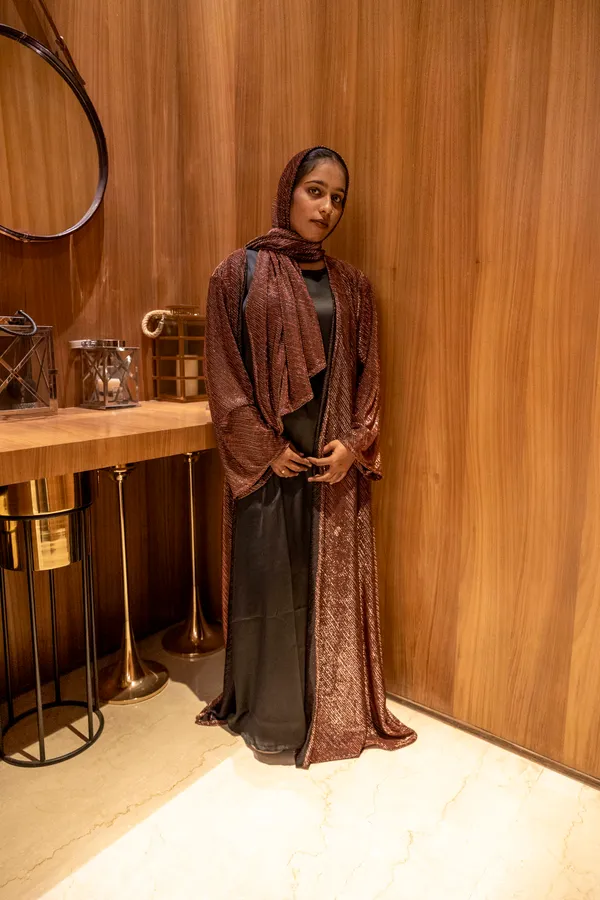 Brown_Metallic_Shimmer_3-Piece_Shrug_Set_With_Hijab_And_Inner_Slit