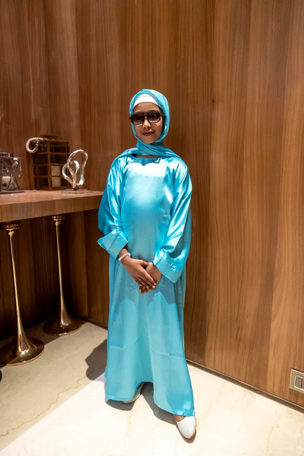 Teal_Satin_Butterfly_Abaya_With_Matching_Hijab_For_Girls