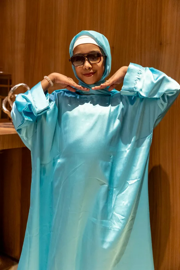 Teal_Satin_Butterfly_Abaya_With_Matching_Hijab_For_Girls