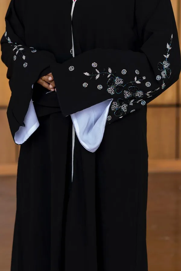 Black_Handwork_Stone_Embellished_Abaya_With_Hijab_For_Women