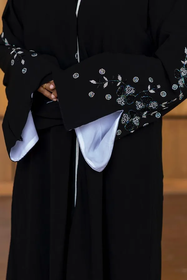 Black_Handwork_Stone_Embellished_Abaya_With_Hijab_For_Women