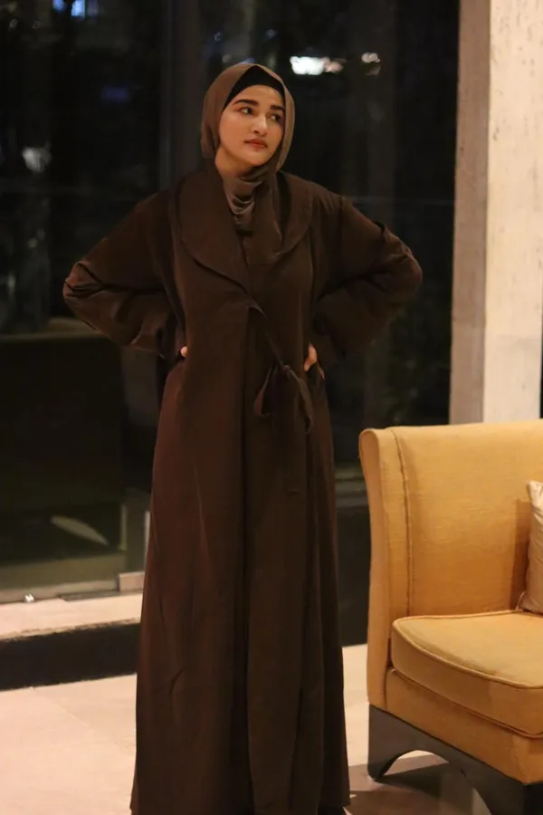 Brown_Nida_Tie-Up_Coat_Kaftan_Abaya_For_Women