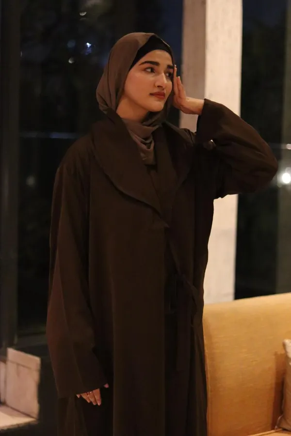 Brown_Nida_Tie-Up_Coat_Kaftan_Abaya_For_Women