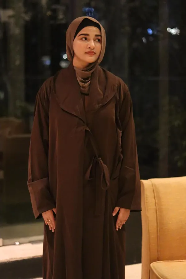 Brown_Nida_Tie-Up_Coat_Kaftan_Abaya_For_Women