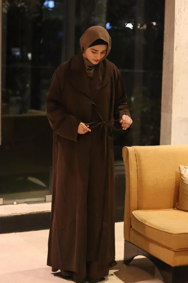 Brown_Nida_Tie-Up_Coat_Kaftan_Abaya_For_Women