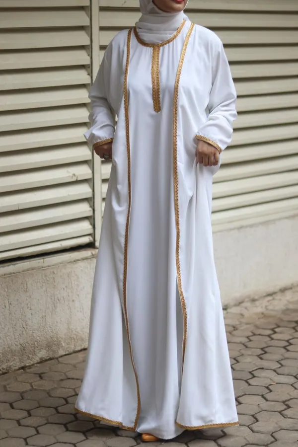 White_3-Piece_Umrah_Abaya_With_Inner_Slit_Shrug_And_Hijab_For_Women