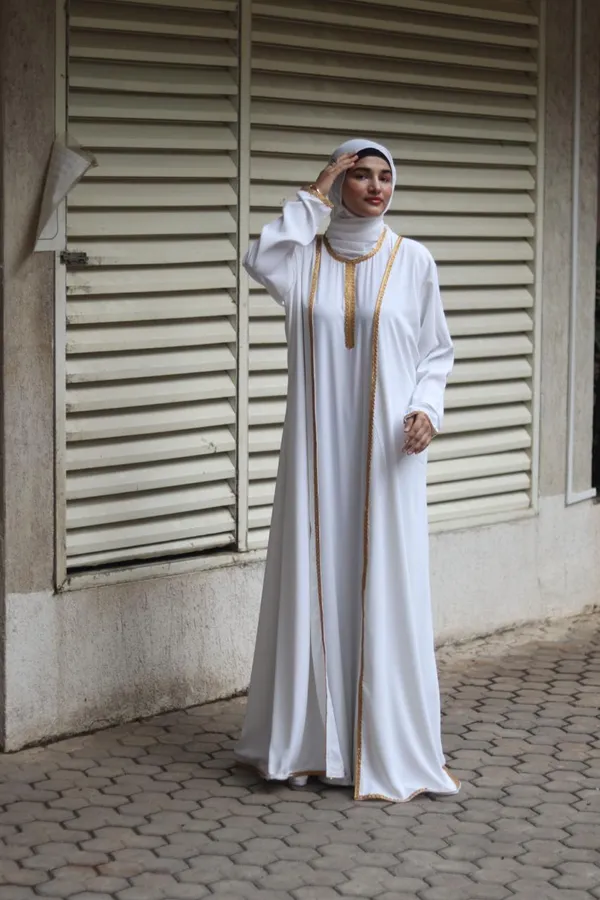 White_3-Piece_Umrah_Abaya_With_Inner_Slit_Shrug_And_Hijab_For_Women