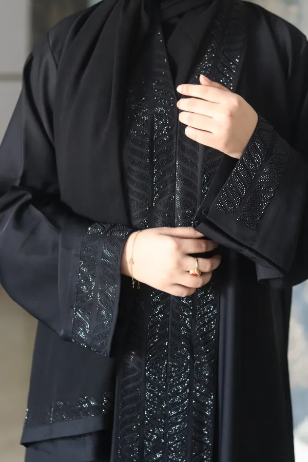 Black_Stone_Embellished_Abaya_With_Hijab_For_Women